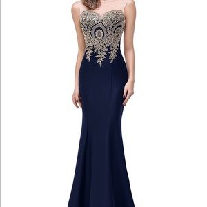 Navy and gold maxi gown for wedding prom guest